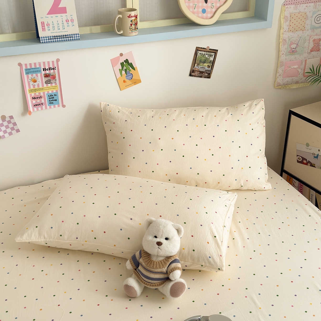 91家纺网 家纺一手货源 找家纺 沐芷 2026 【提供买家秀】A类单床单古法水洗仿棉 单人双人床单三件套 甜梦糖豆