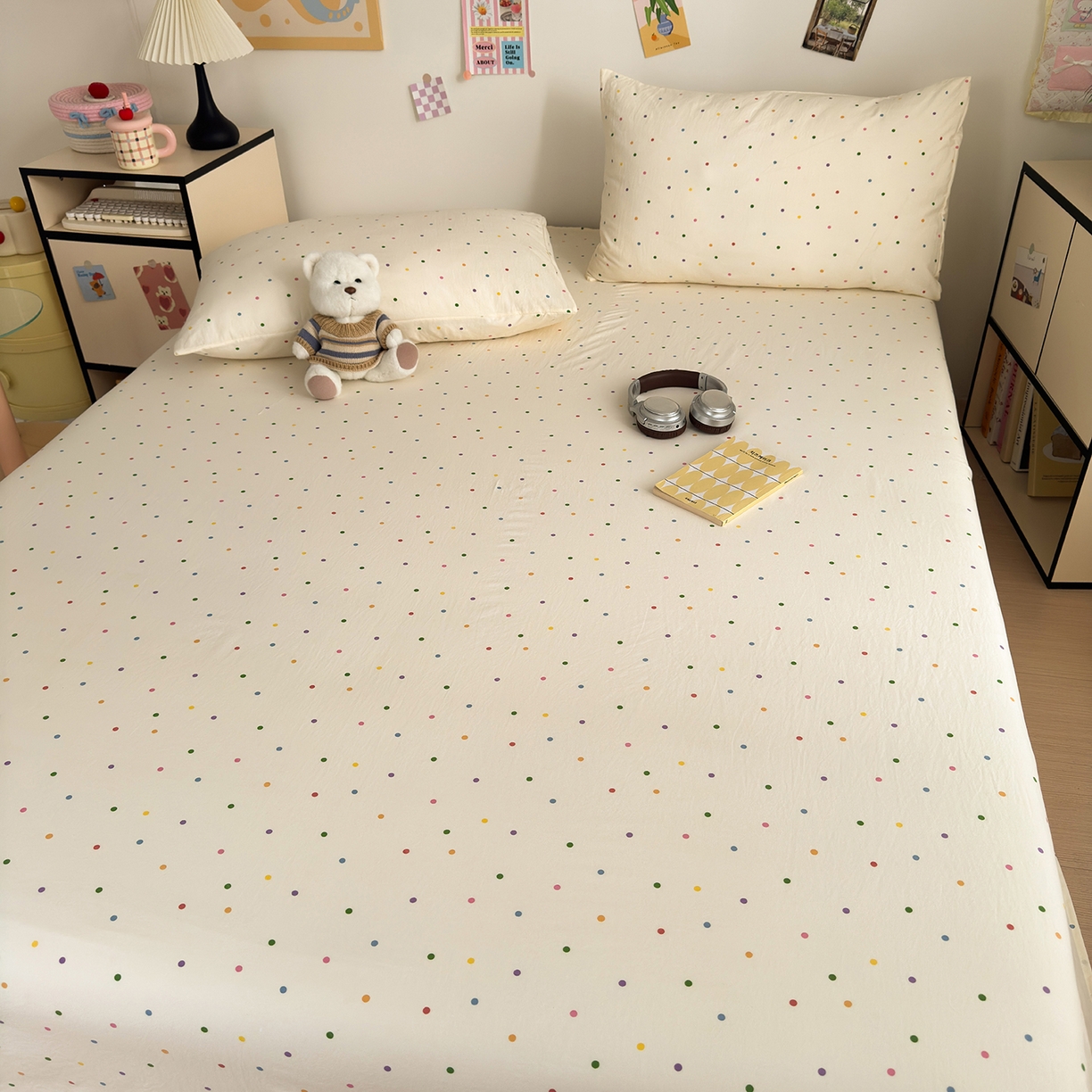 91家纺网 家纺一手货源 找家纺 沐芷 2026 【提供买家秀】A类单床单古法水洗仿棉 单人双人床单三件套 甜梦糖豆