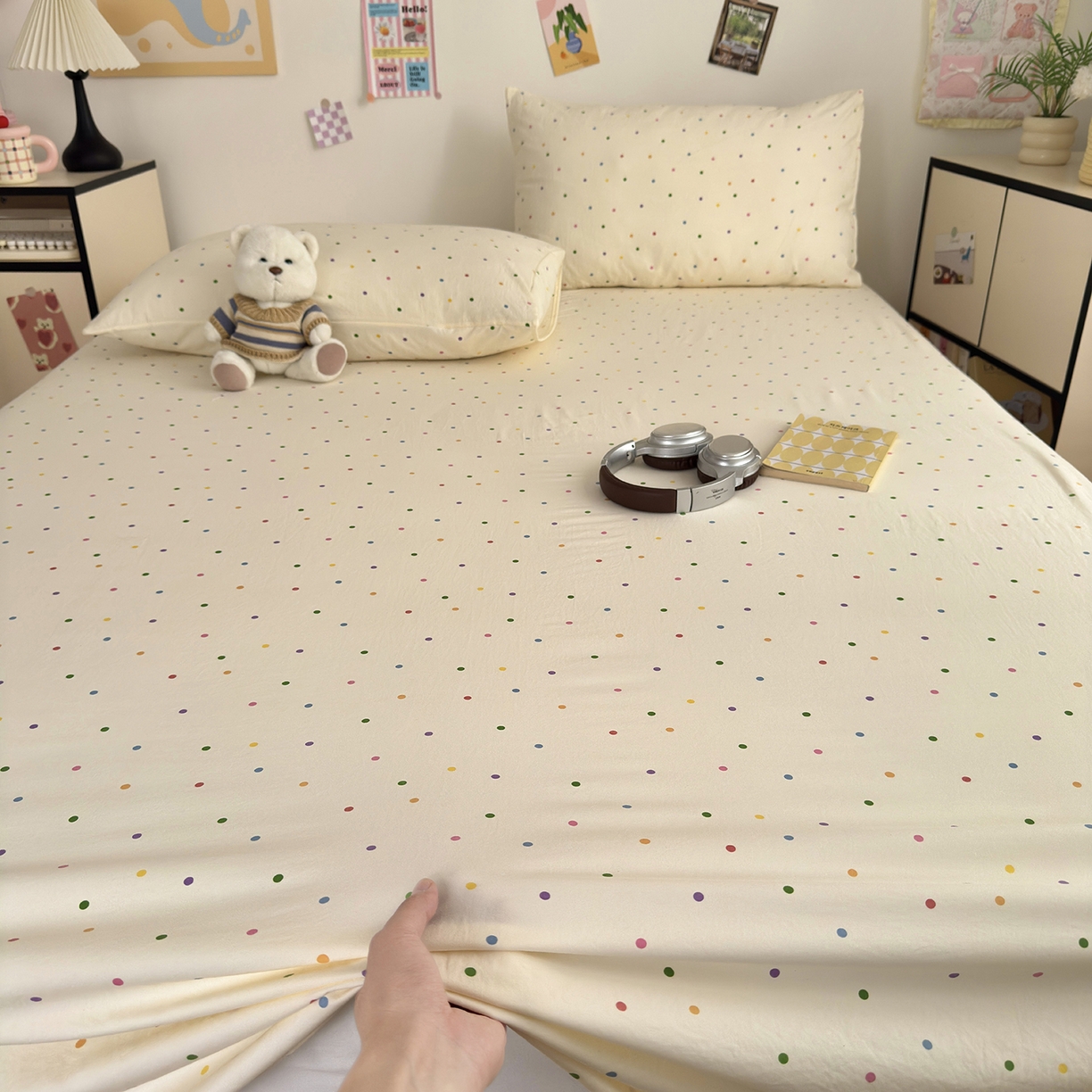 91家纺网 家纺一手货源 找家纺 沐芷 2026 【提供买家秀】A类单床单古法水洗仿棉 单人双人床单三件套 甜梦糖豆