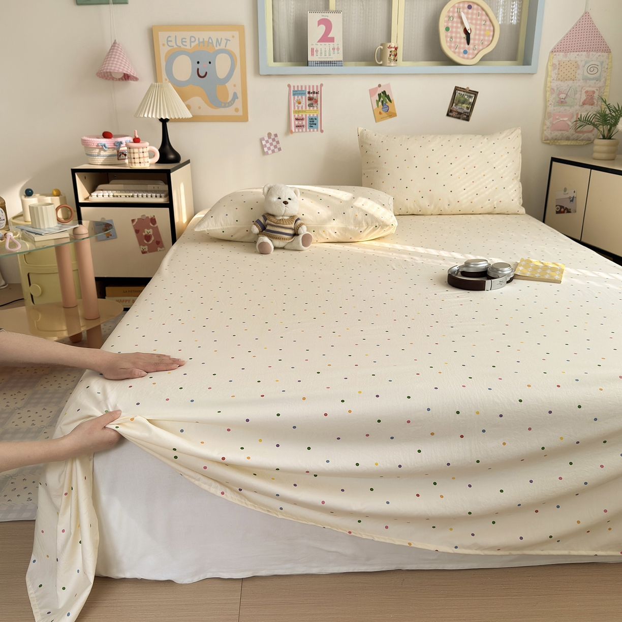 91家纺网 家纺一手货源 找家纺 沐芷 2026 【提供买家秀】A类单床单古法水洗仿棉 单人双人床单三件套 甜梦糖豆