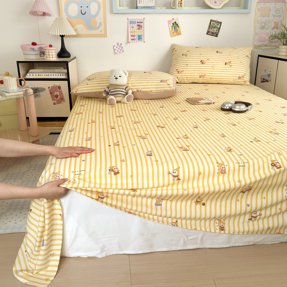 91家纺网 家纺一手货源 找家纺 沐芷 2026 【提供买家秀】A类单床单古法水洗仿棉 单人双人床单三件套 星仔