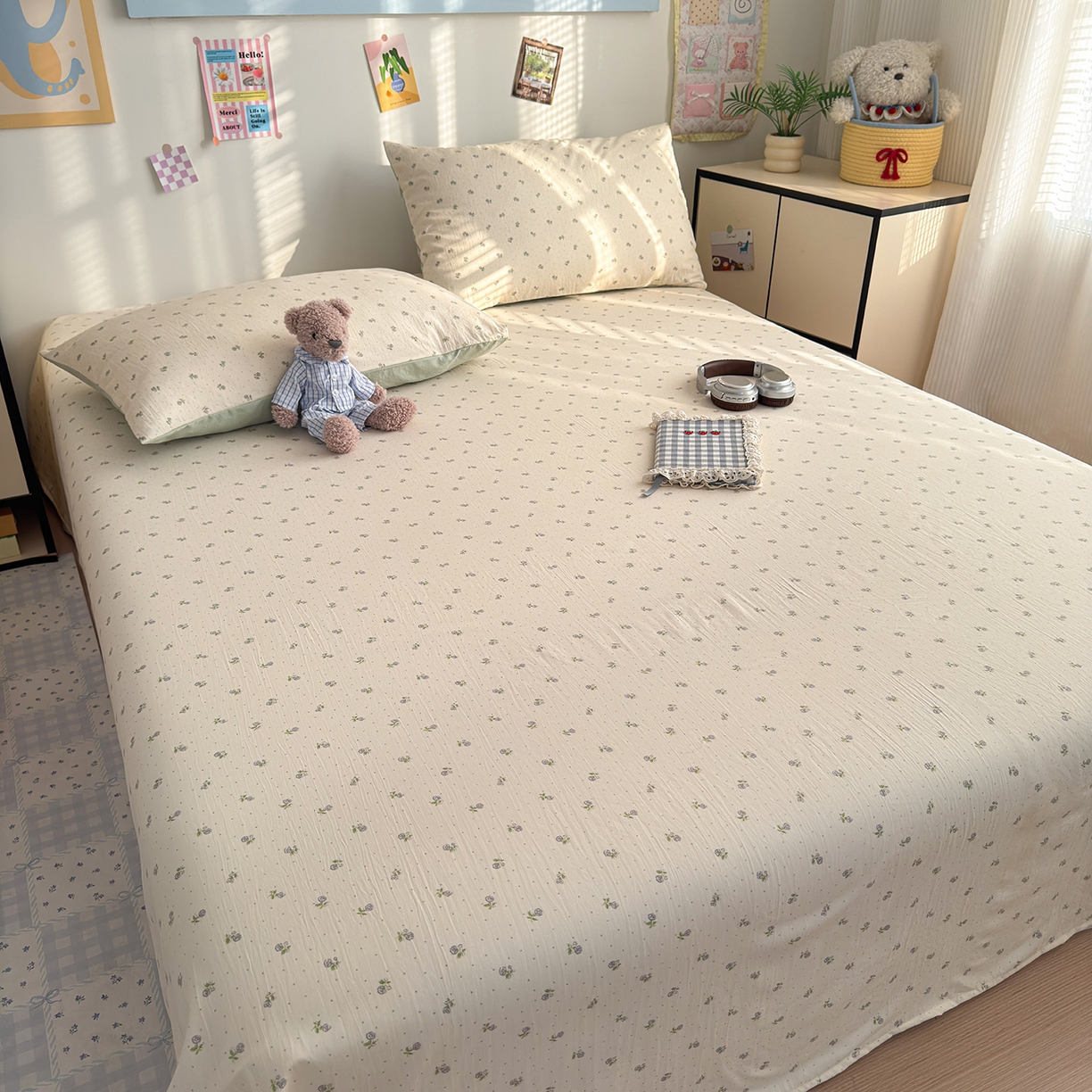 91家纺网 家纺一手货源 找家纺 沐芷 2026 【提供买家秀】A类单床单古法水洗仿棉 单人双人床单三件套 白月光