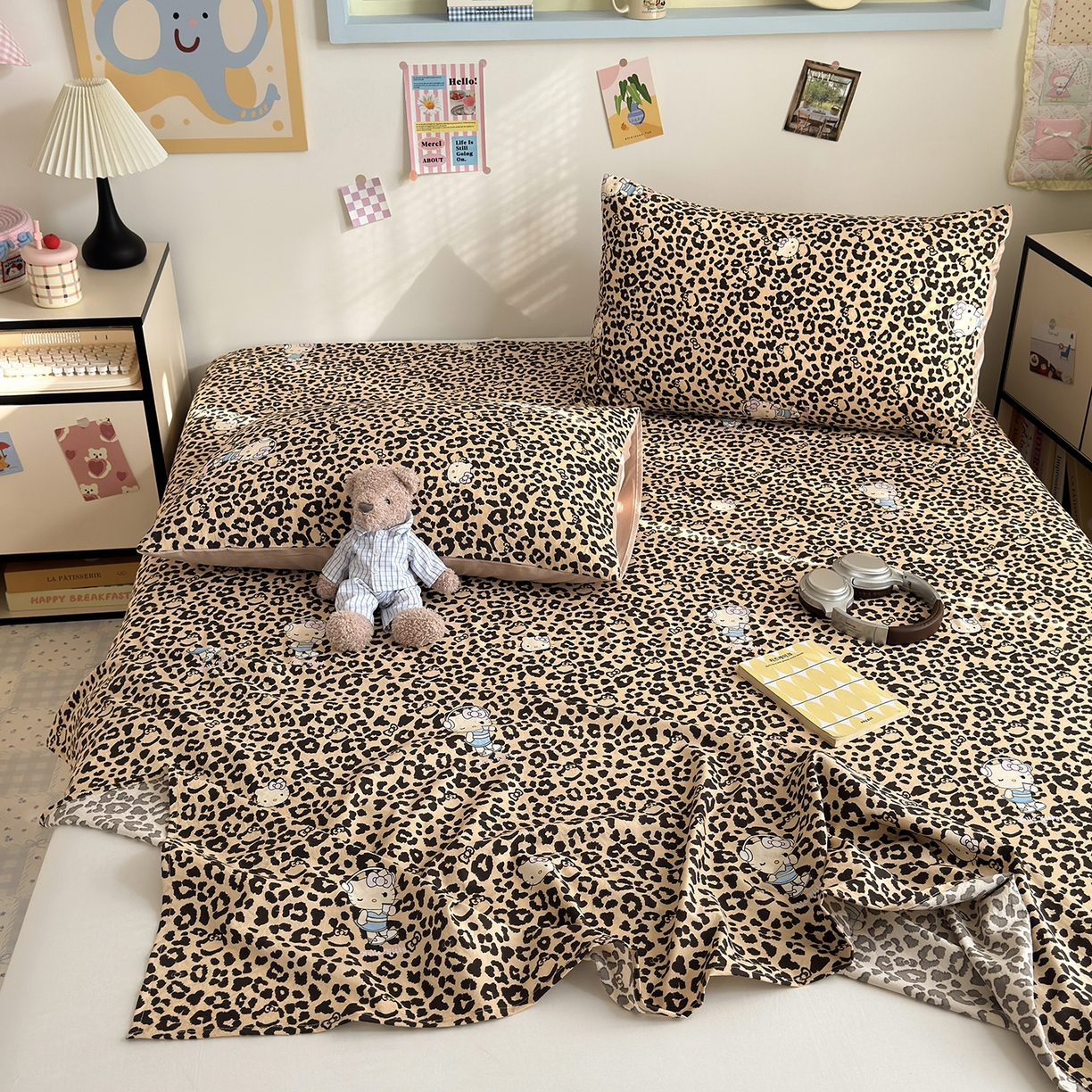 91家纺网 家纺一手货源 找家纺 沐芷 2026 【提供买家秀】A类单床单古法水洗仿棉 单人双人床单三件套 豹纹音乐