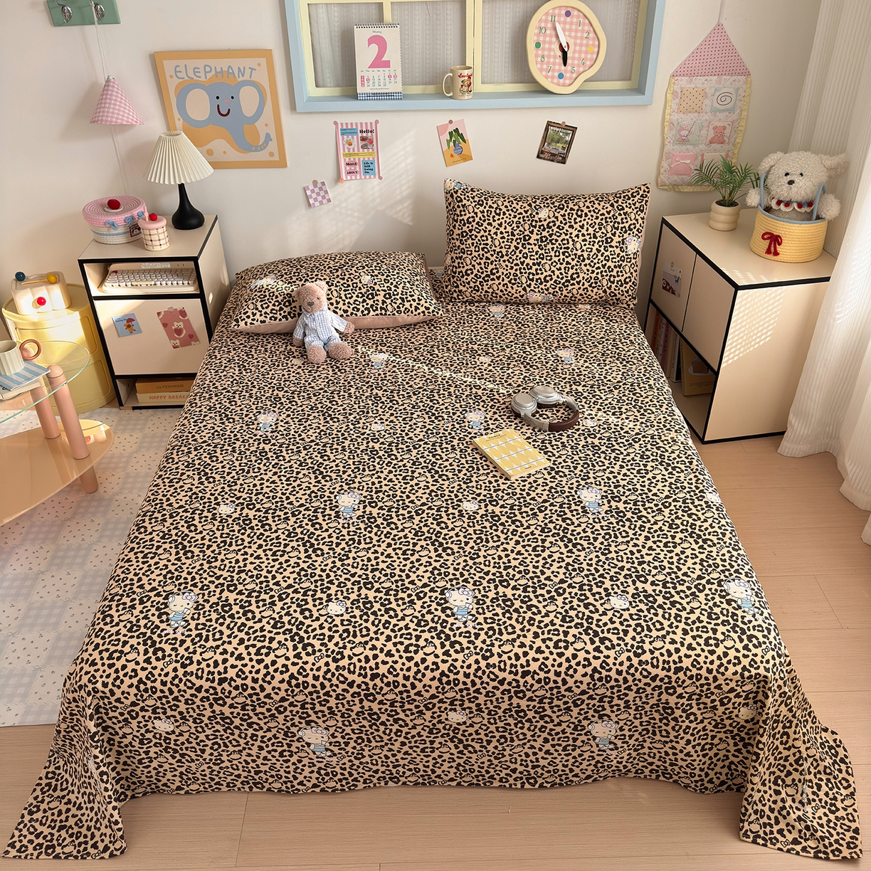 91家纺网 家纺一手货源 找家纺 沐芷 2026 【提供买家秀】A类单床单古法水洗仿棉 单人双人床单三件套 豹纹音乐