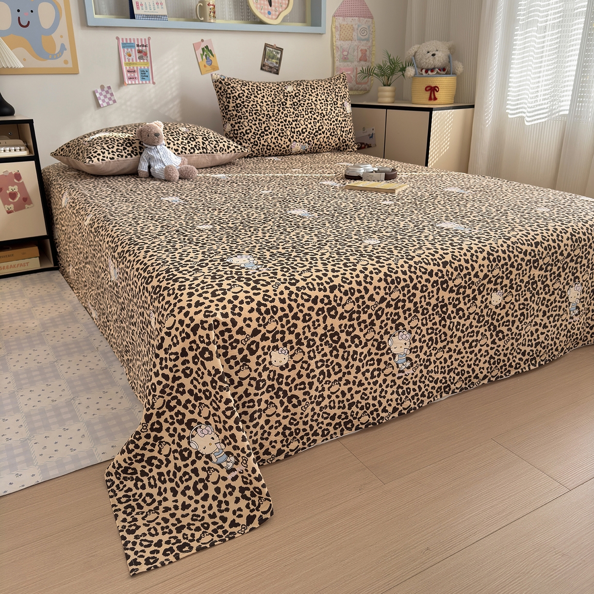 91家纺网 家纺一手货源 找家纺 沐芷 2026 【提供买家秀】A类单床单古法水洗仿棉 单人双人床单三件套 豹纹音乐