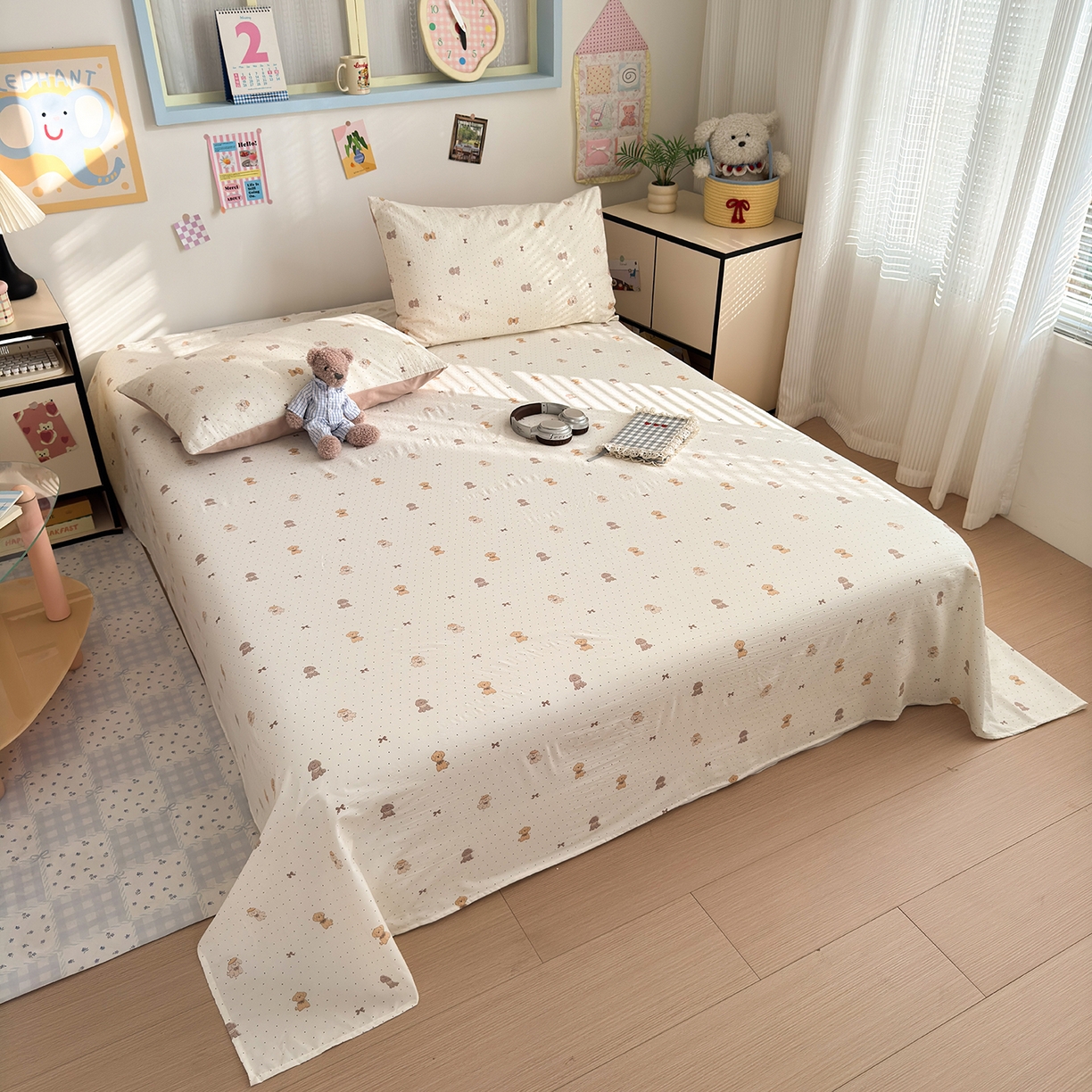 91家纺网 家纺一手货源 找家纺 沐芷 2026 【提供买家秀】A类单床单古法水洗仿棉 单人双人床单三件套 波点汪语