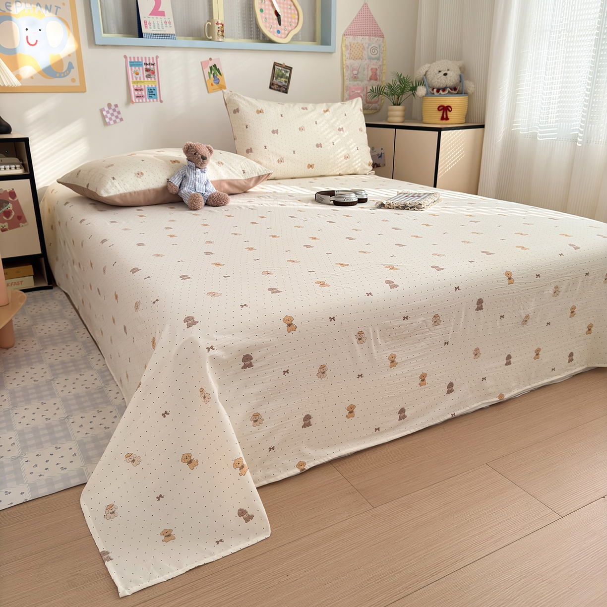 91家纺网 家纺一手货源 找家纺 沐芷 2026 【提供买家秀】A类单床单古法水洗仿棉 单人双人床单三件套 波点汪语