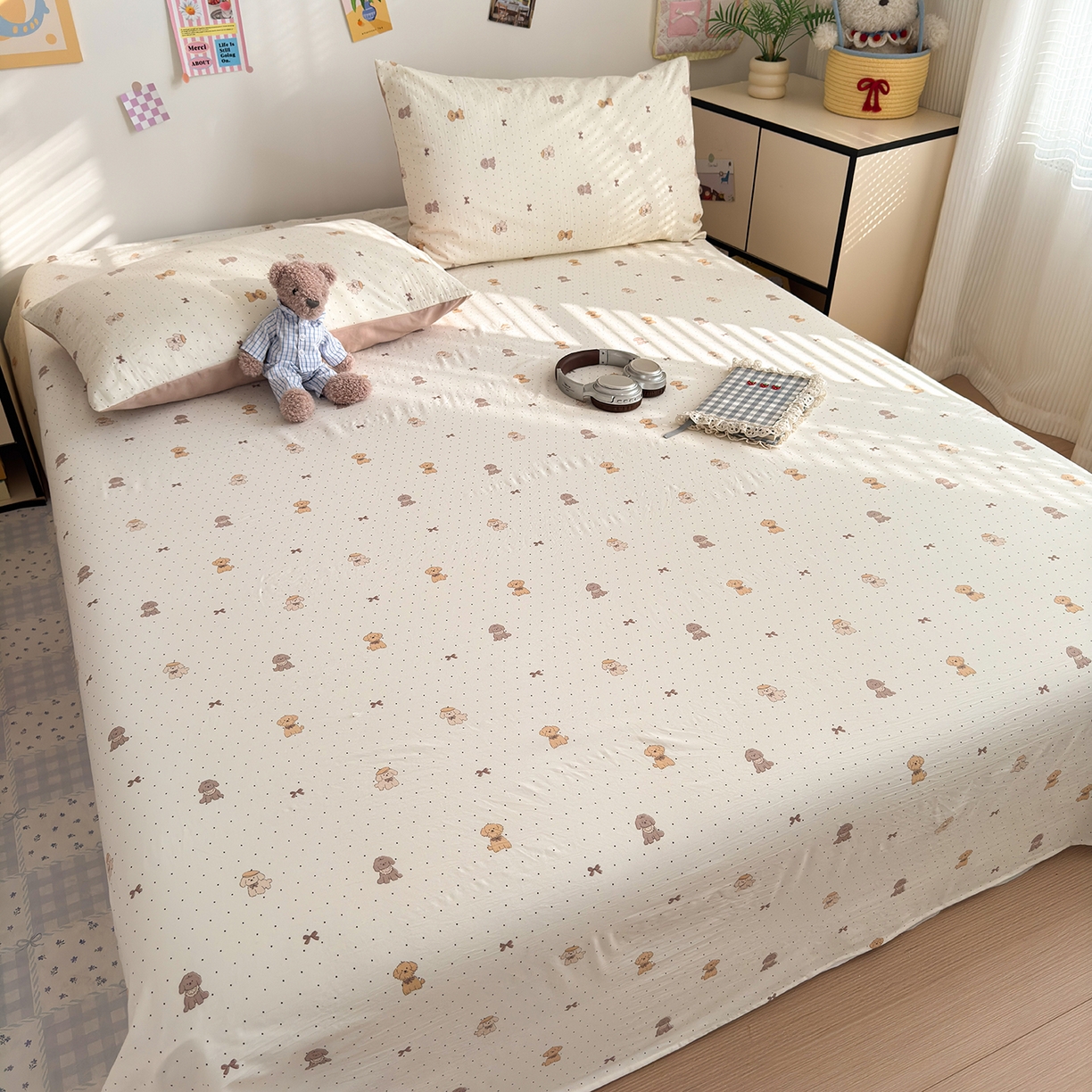 91家纺网 家纺一手货源 找家纺 沐芷 2026 【提供买家秀】A类单床单古法水洗仿棉 单人双人床单三件套 波点汪语