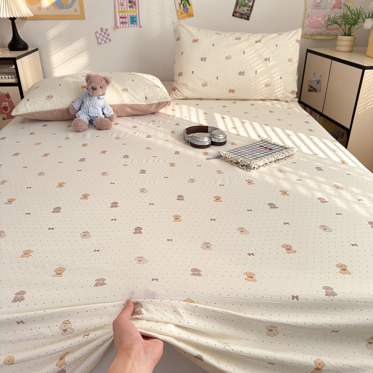 91家纺网 家纺一手货源 找家纺 沐芷 2026 【提供买家秀】A类单床单古法水洗仿棉 单人双人床单三件套 波点汪语