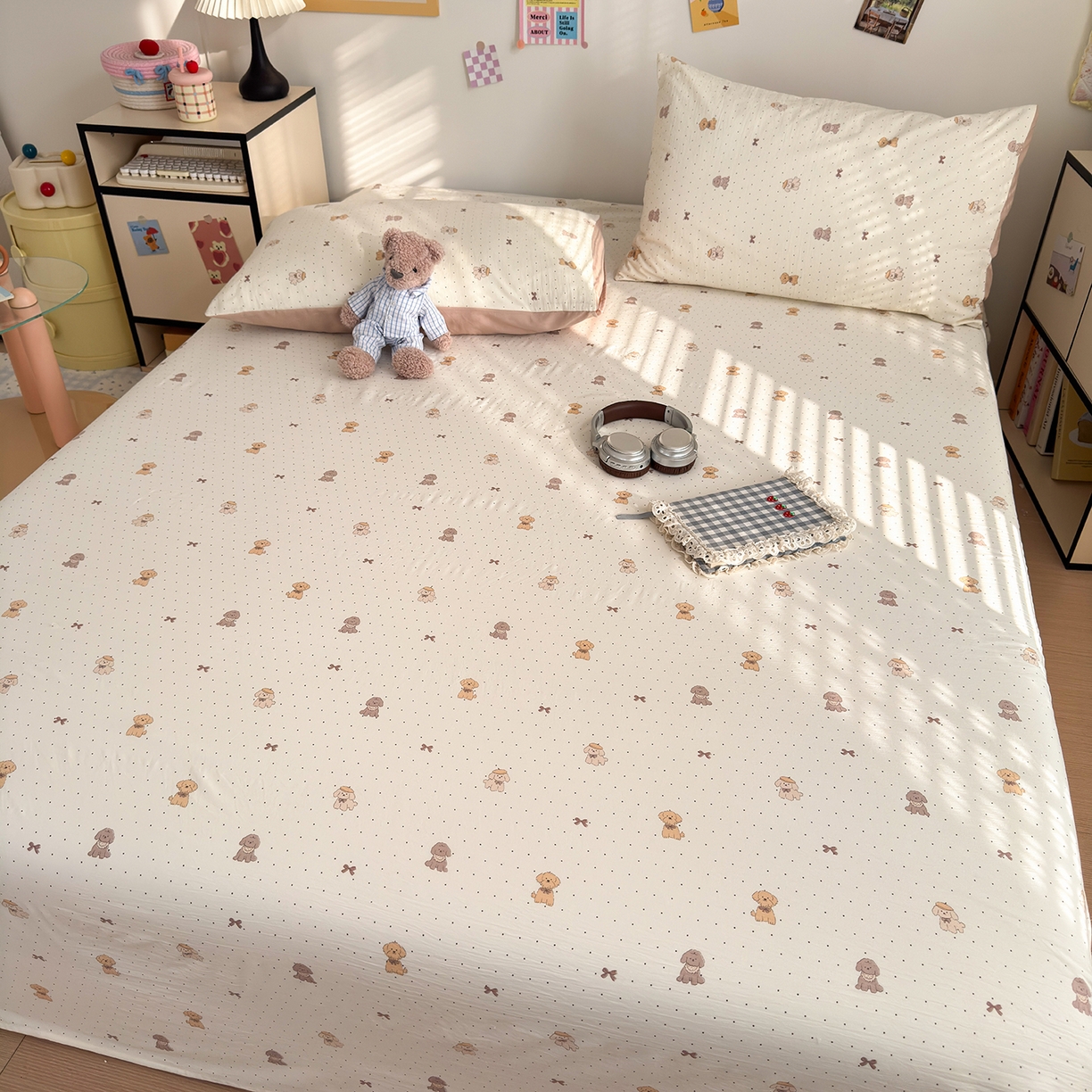 91家纺网 家纺一手货源 找家纺 沐芷 2026 【提供买家秀】A类单床单古法水洗仿棉 单人双人床单三件套 波点汪语