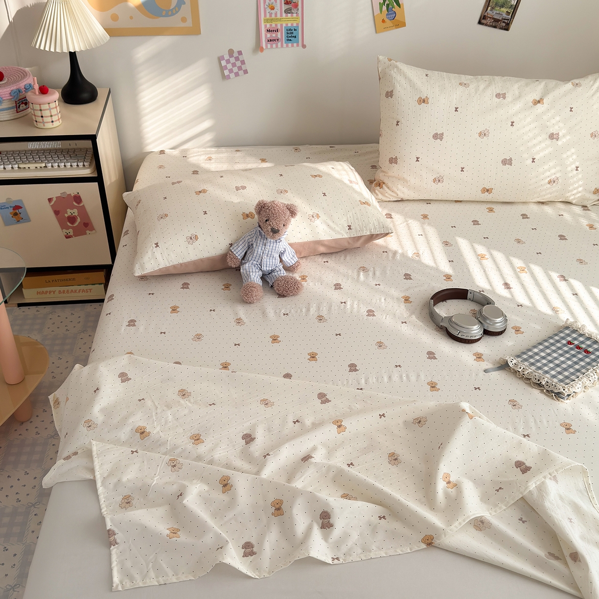 91家纺网 家纺一手货源 找家纺 沐芷 2026 【提供买家秀】A类单床单古法水洗仿棉 单人双人床单三件套 波点汪语