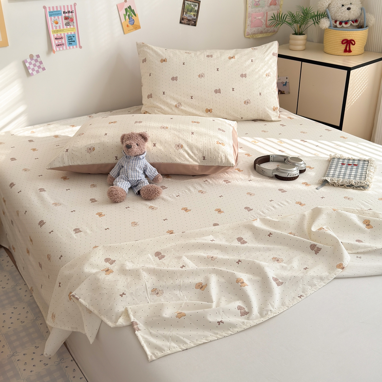 91家纺网 家纺一手货源 找家纺 沐芷 2026 【提供买家秀】A类单床单古法水洗仿棉 单人双人床单三件套 波点汪语