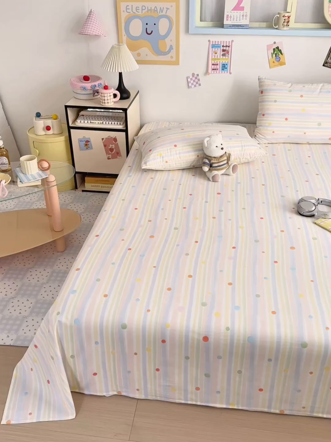 91家纺网 家纺一手货源 找家纺 沐芷 2026 【提供买家秀】A类单床单古法水洗仿棉 单人双人床单三件套 彩虹跳跳糖