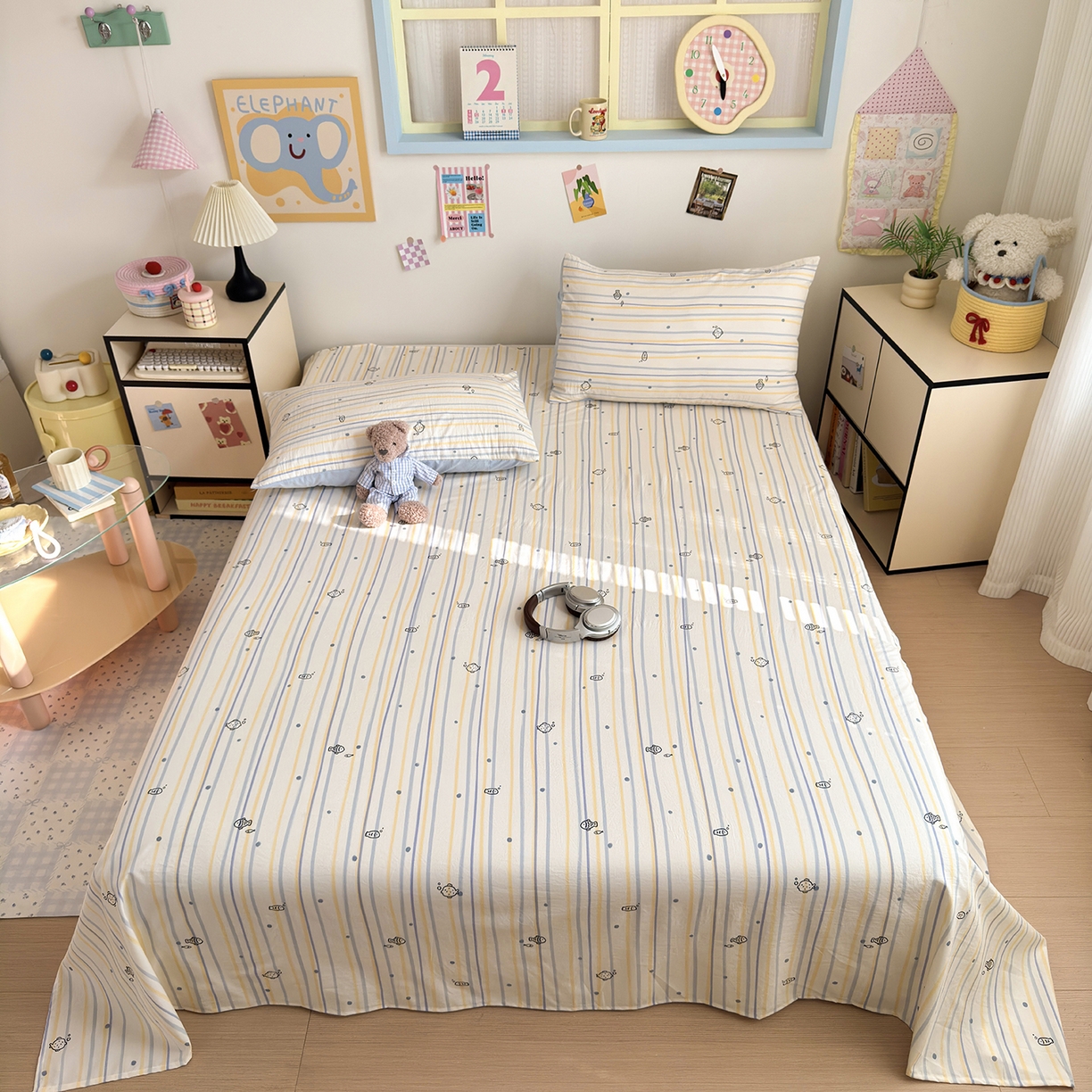 91家纺网 家纺一手货源 找家纺 沐芷 2026 【提供买家秀】A类单床单古法水洗仿棉 单人双人床单三件套 漫游小鱼