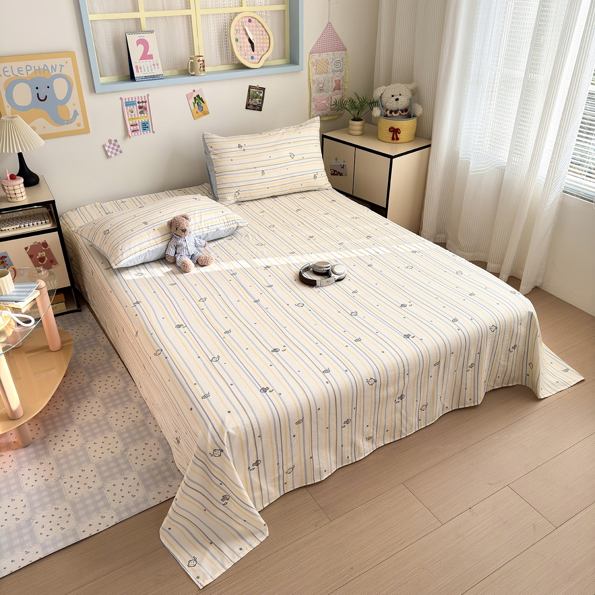 91家纺网 家纺一手货源 找家纺 沐芷 2026 【提供买家秀】A类单床单古法水洗仿棉 单人双人床单三件套 漫游小鱼