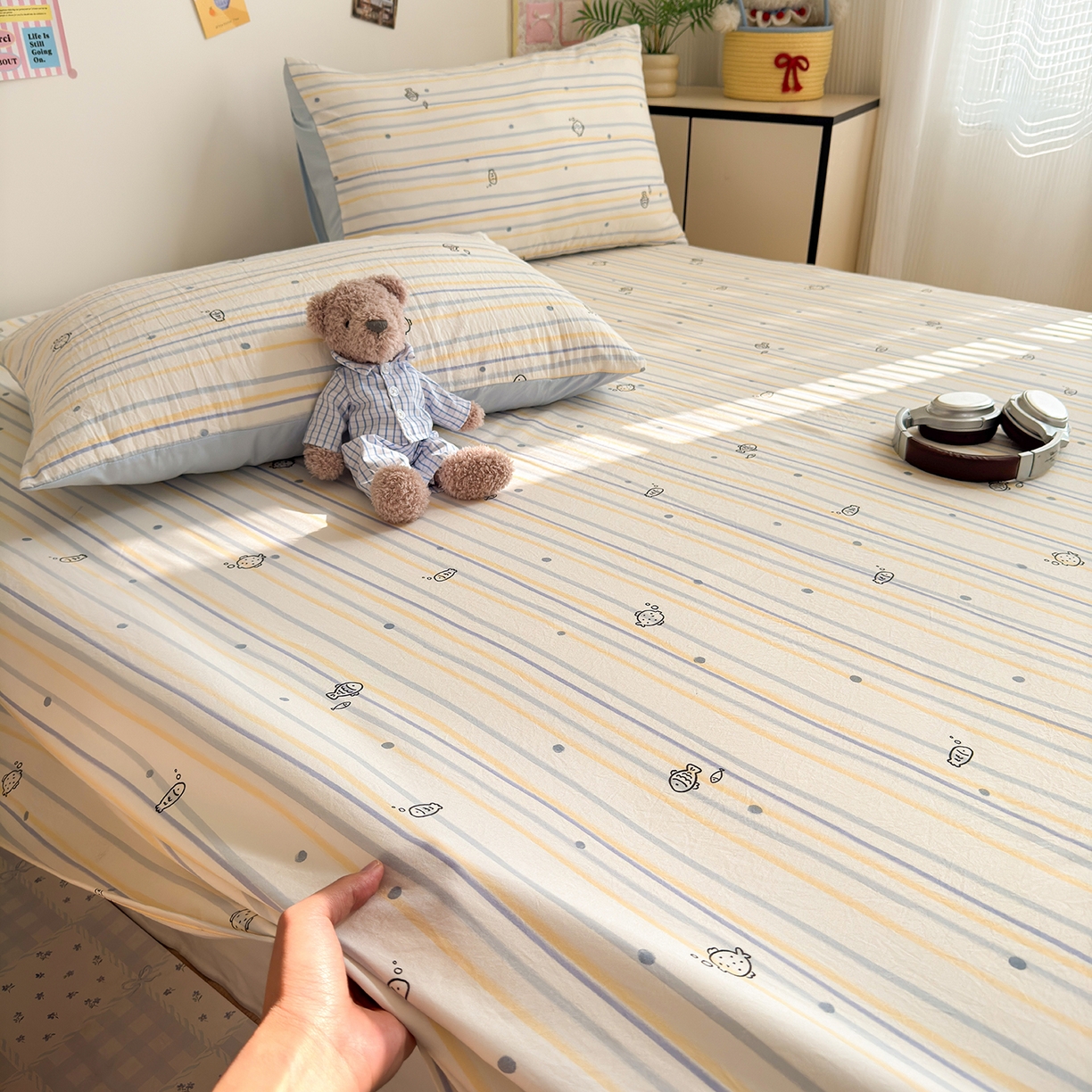 91家纺网 家纺一手货源 找家纺 沐芷 2026 【提供买家秀】A类单床单古法水洗仿棉 单人双人床单三件套 漫游小鱼