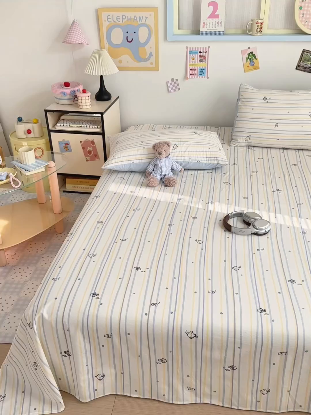 91家纺网 家纺一手货源 找家纺 沐芷 2026 【提供买家秀】A类单床单古法水洗仿棉 单人双人床单三件套 漫游小鱼