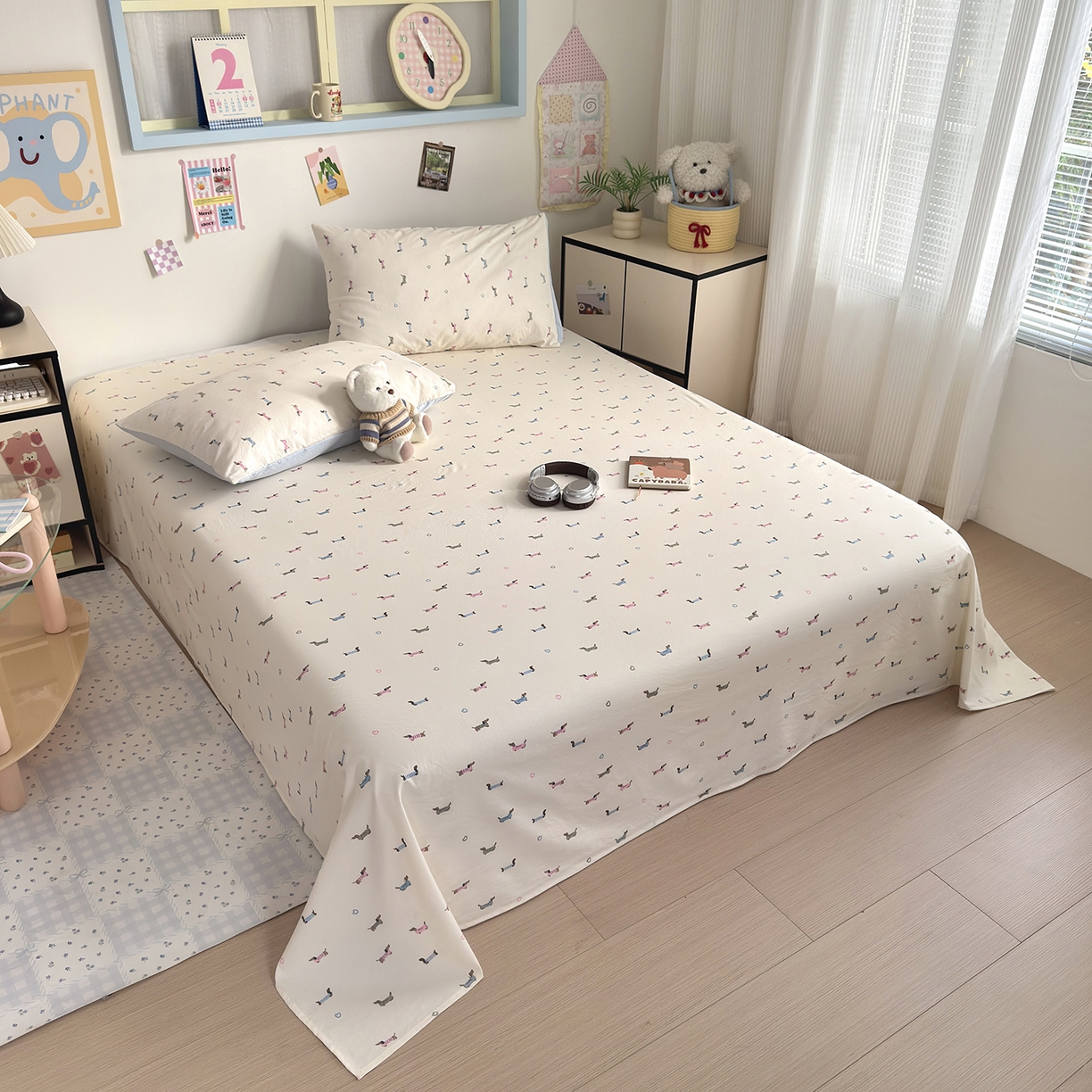 91家纺网 家纺一手货源 找家纺 沐芷 2026 【提供买家秀】A类单床单古法水洗仿棉 单人双人床单三件套 萌犬游记