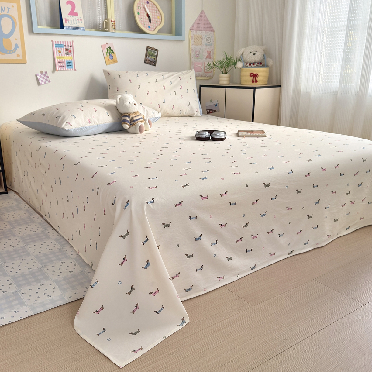 91家纺网 家纺一手货源 找家纺 沐芷 2026 【提供买家秀】A类单床单古法水洗仿棉 单人双人床单三件套 萌犬游记