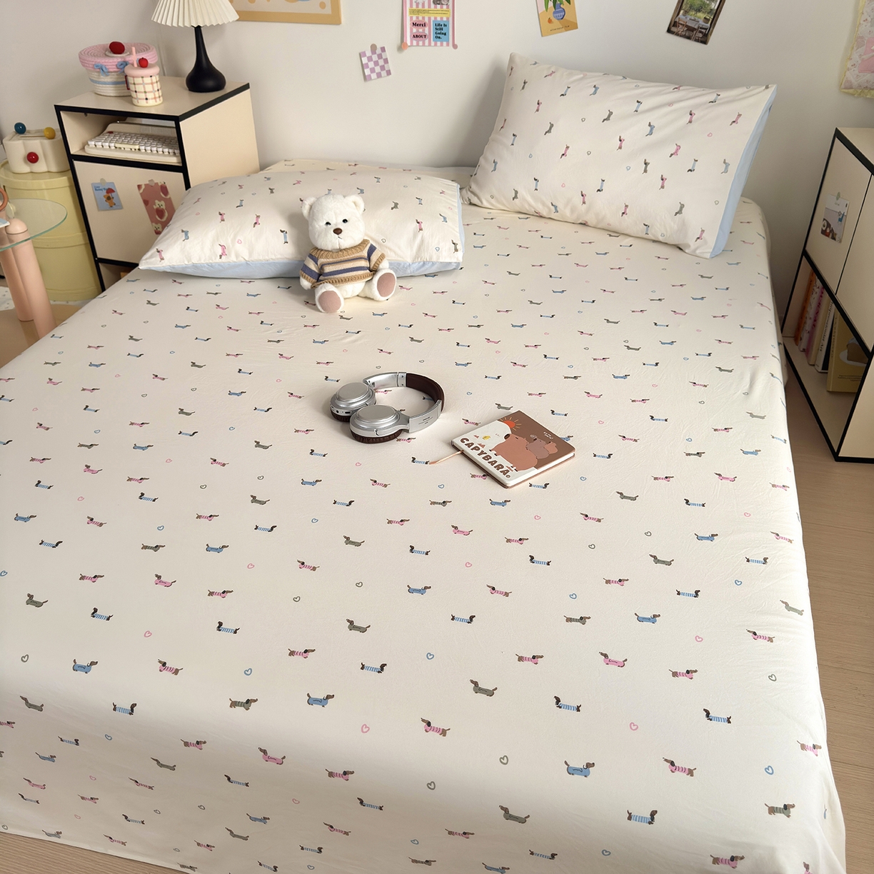 91家纺网 家纺一手货源 找家纺 沐芷 2026 【提供买家秀】A类单床单古法水洗仿棉 单人双人床单三件套 萌犬游记