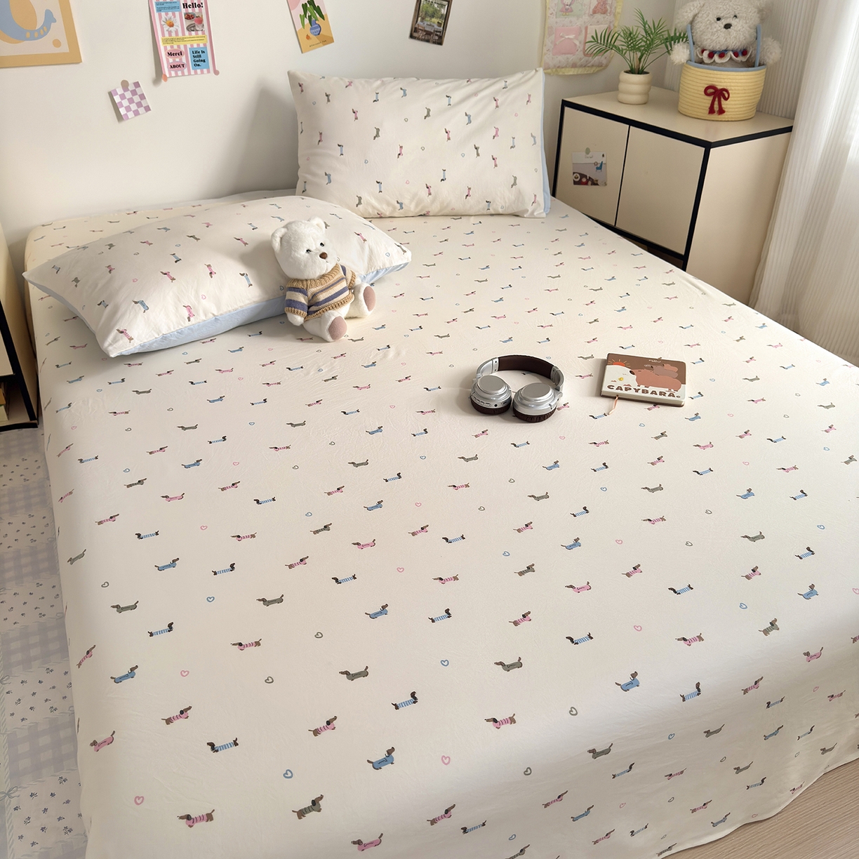 91家纺网 家纺一手货源 找家纺 沐芷 2026 【提供买家秀】A类单床单古法水洗仿棉 单人双人床单三件套 萌犬游记