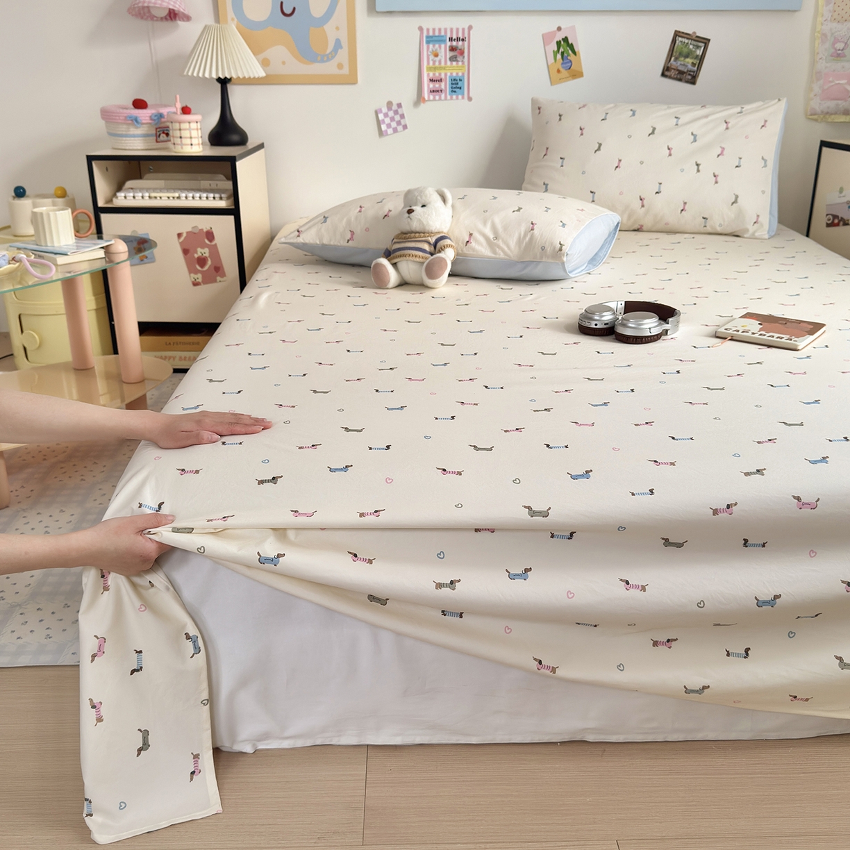 91家纺网 家纺一手货源 找家纺 沐芷 2026 【提供买家秀】A类单床单古法水洗仿棉 单人双人床单三件套 萌犬游记