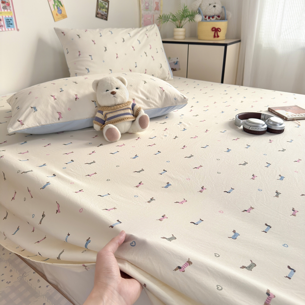 91家纺网 家纺一手货源 找家纺 沐芷 2026 【提供买家秀】A类单床单古法水洗仿棉 单人双人床单三件套 萌犬游记