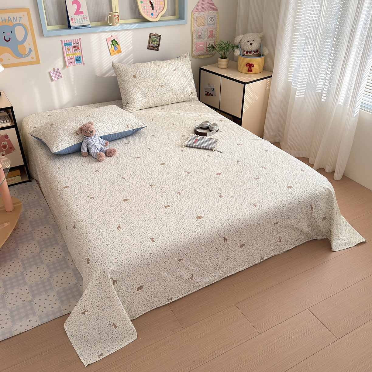 91家纺网 家纺一手货源 找家纺 沐芷 2026 【提供买家秀】A类单床单古法水洗仿棉 单人双人床单三件套 萌物