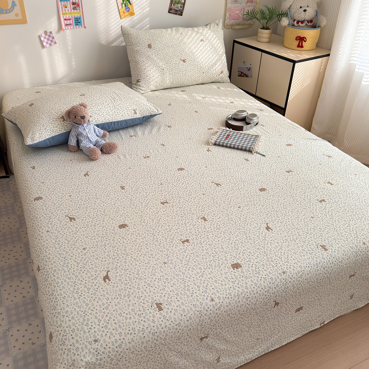 91家纺网 家纺一手货源 找家纺 沐芷 2026 【提供买家秀】A类单床单古法水洗仿棉 单人双人床单三件套 萌物