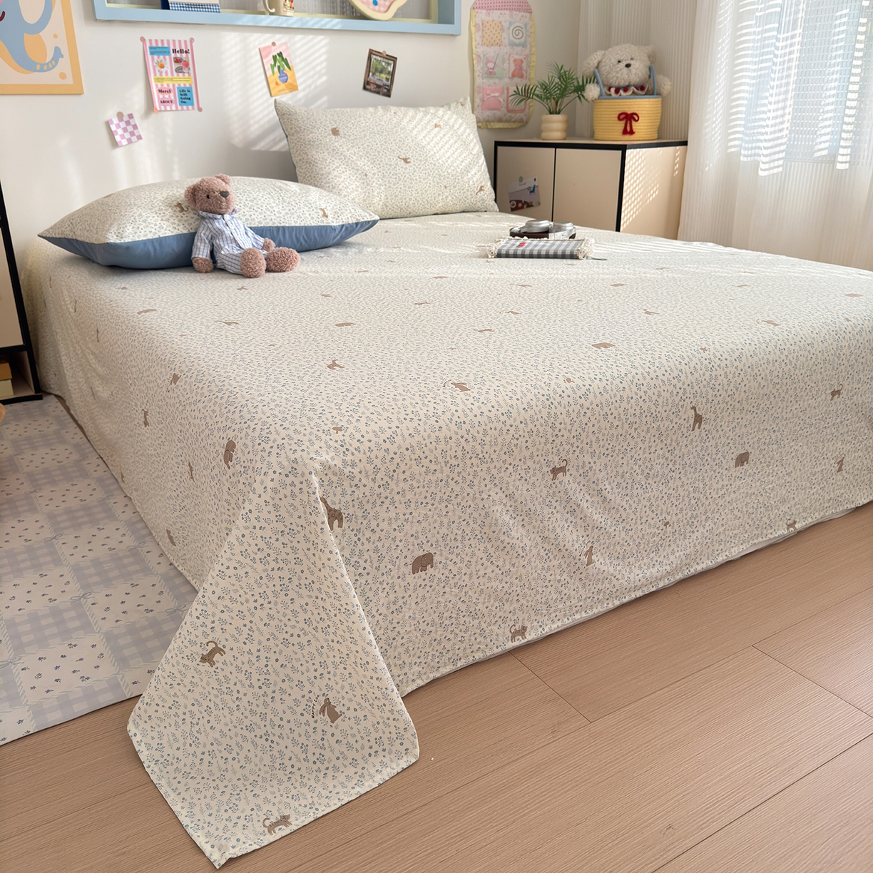 91家纺网 家纺一手货源 找家纺 沐芷 2026 【提供买家秀】A类单床单古法水洗仿棉 单人双人床单三件套 萌物