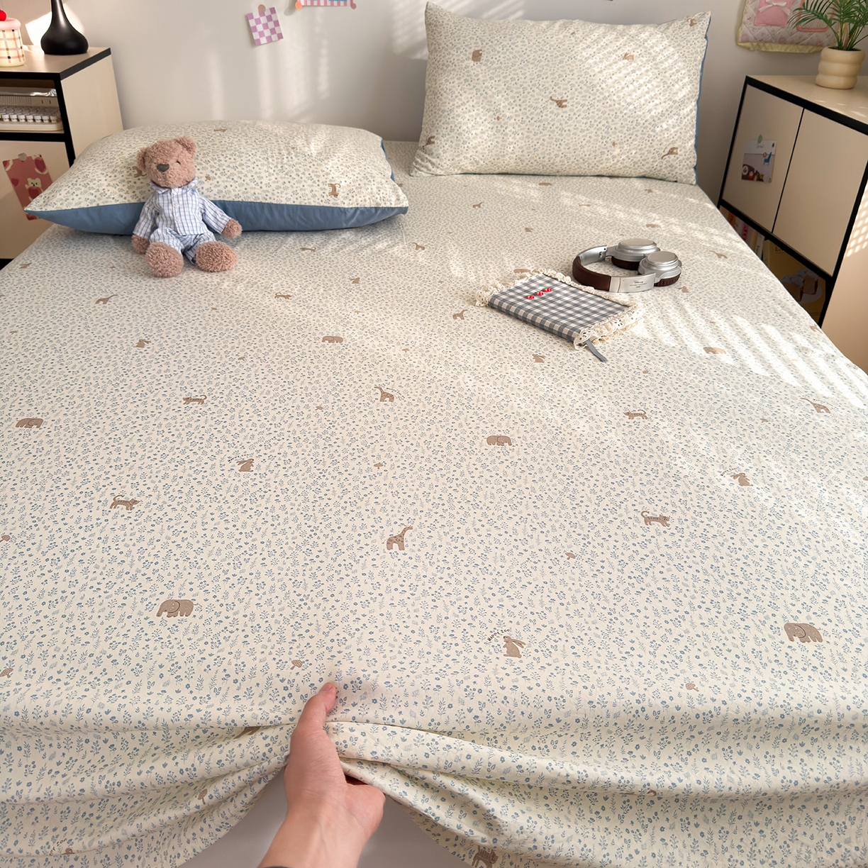 91家纺网 家纺一手货源 找家纺 沐芷 2026 【提供买家秀】A类单床单古法水洗仿棉 单人双人床单三件套 萌物