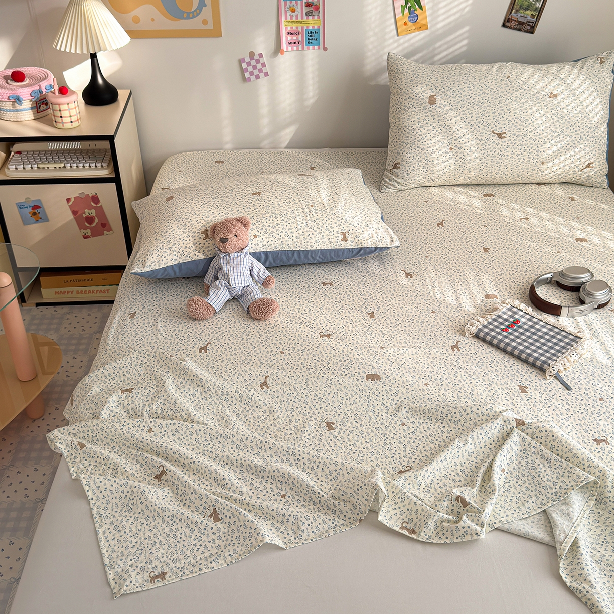 91家纺网 家纺一手货源 找家纺 沐芷 2026 【提供买家秀】A类单床单古法水洗仿棉 单人双人床单三件套 萌物