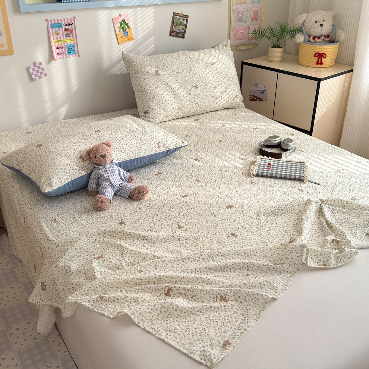 91家纺网 家纺一手货源 找家纺 沐芷 2026 【提供买家秀】A类单床单古法水洗仿棉 单人双人床单三件套 萌物