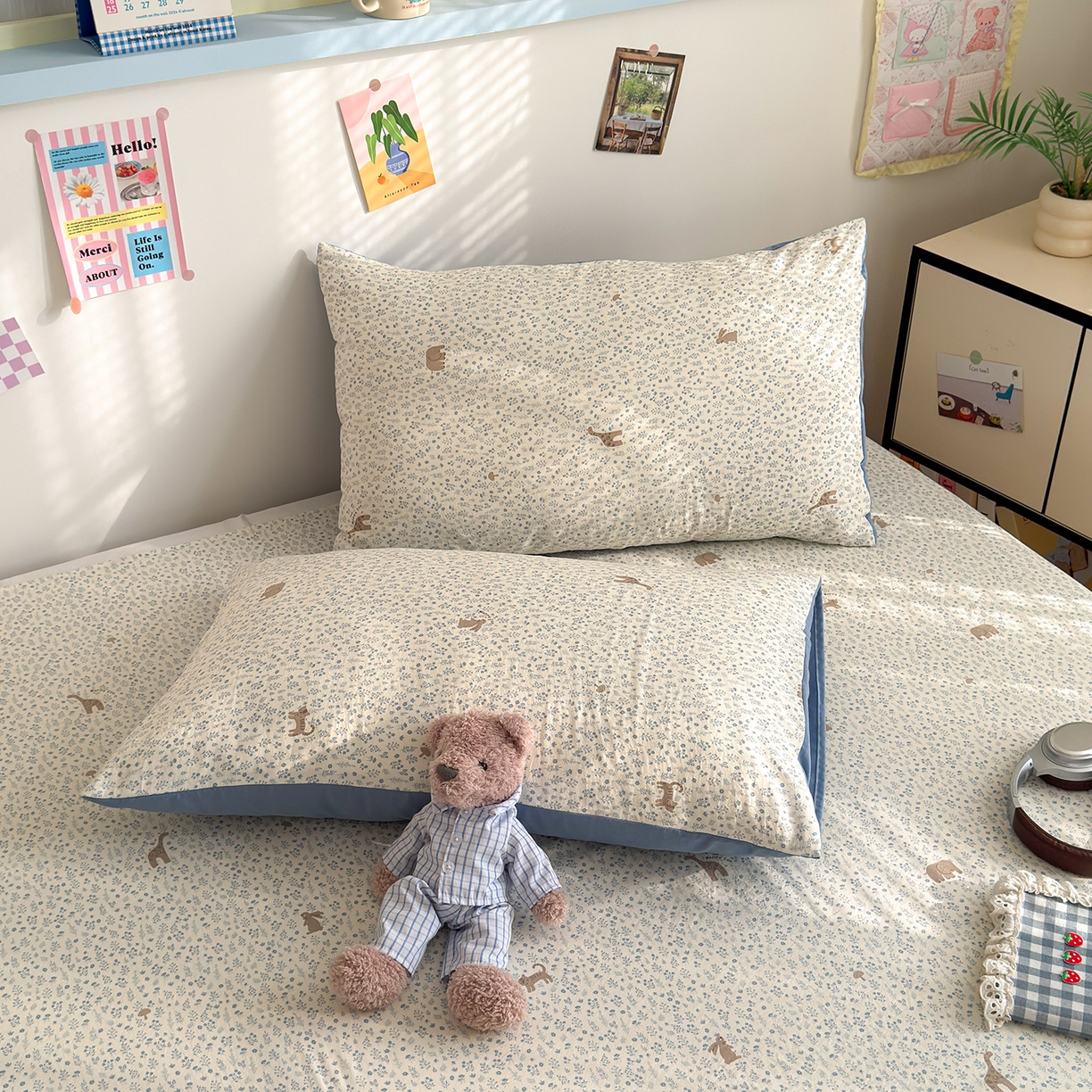 91家纺网 家纺一手货源 找家纺 沐芷 2026 【提供买家秀】A类单床单古法水洗仿棉 单人双人床单三件套 萌物