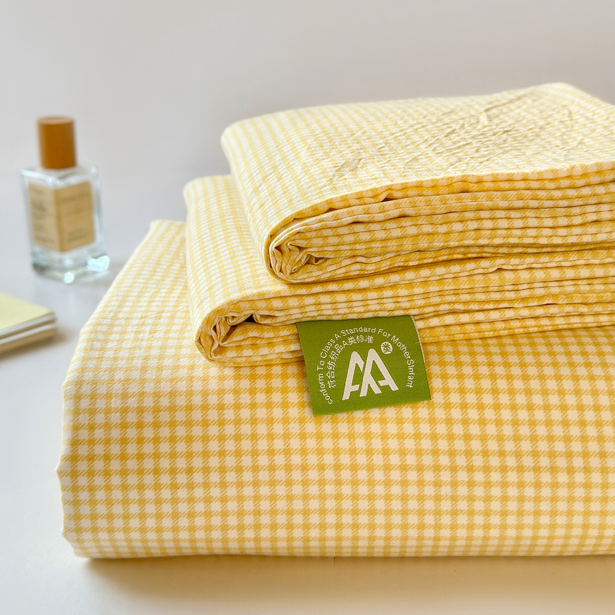 91家纺网 家纺一手货源 找家纺 沐芷 2026 【提供买家秀】A类单床单古法水洗仿棉 单人双人床单三件套 迷你格-黄