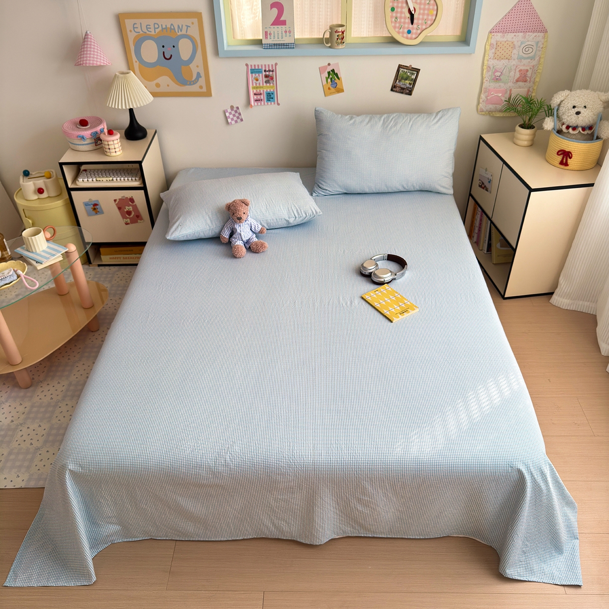 91家纺网 家纺一手货源 找家纺 沐芷 2026 【提供买家秀】A类单床单古法水洗仿棉 单人双人床单三件套 迷你格-蓝