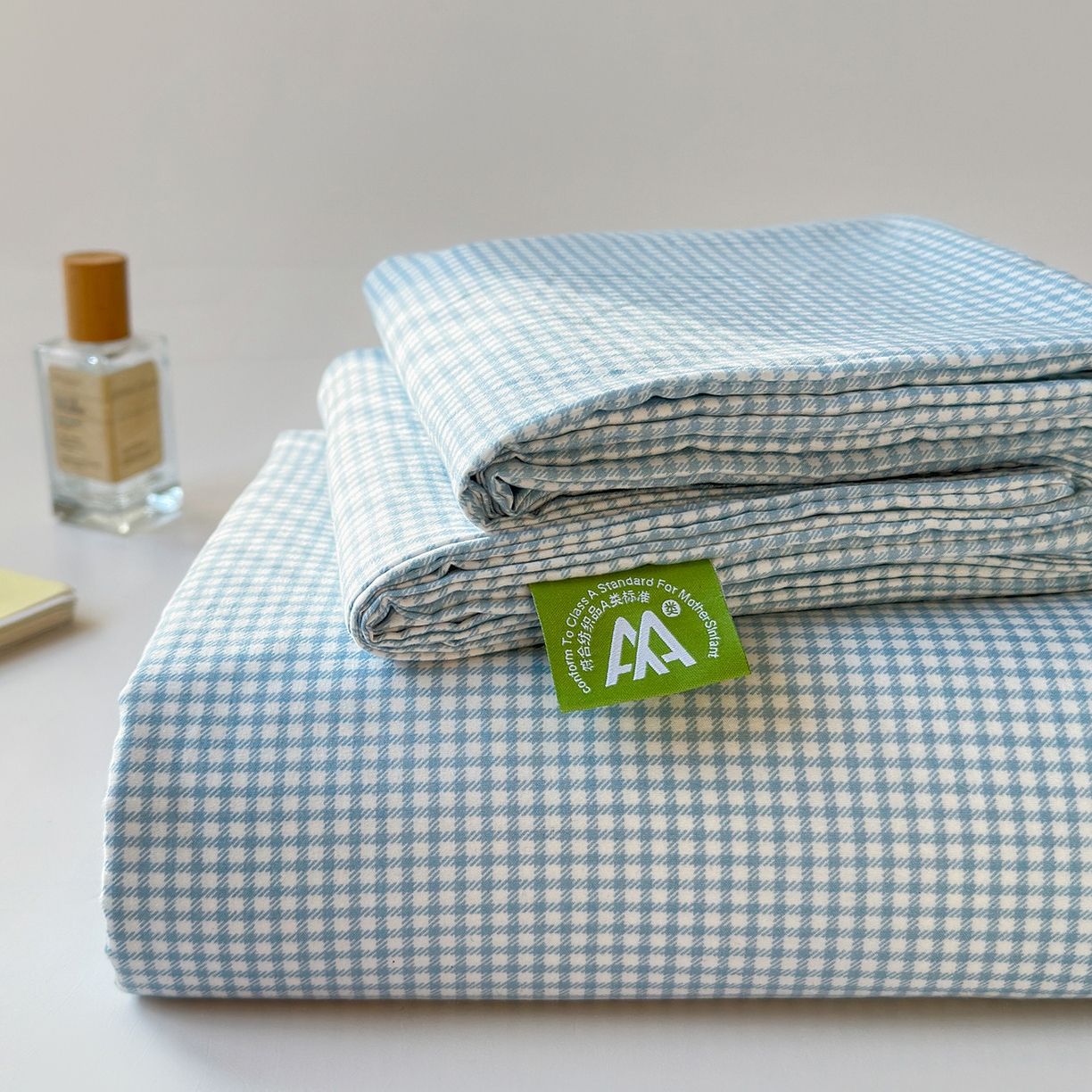 91家纺网 家纺一手货源 找家纺 沐芷 2026 【提供买家秀】A类单床单古法水洗仿棉 单人双人床单三件套 迷你格-蓝