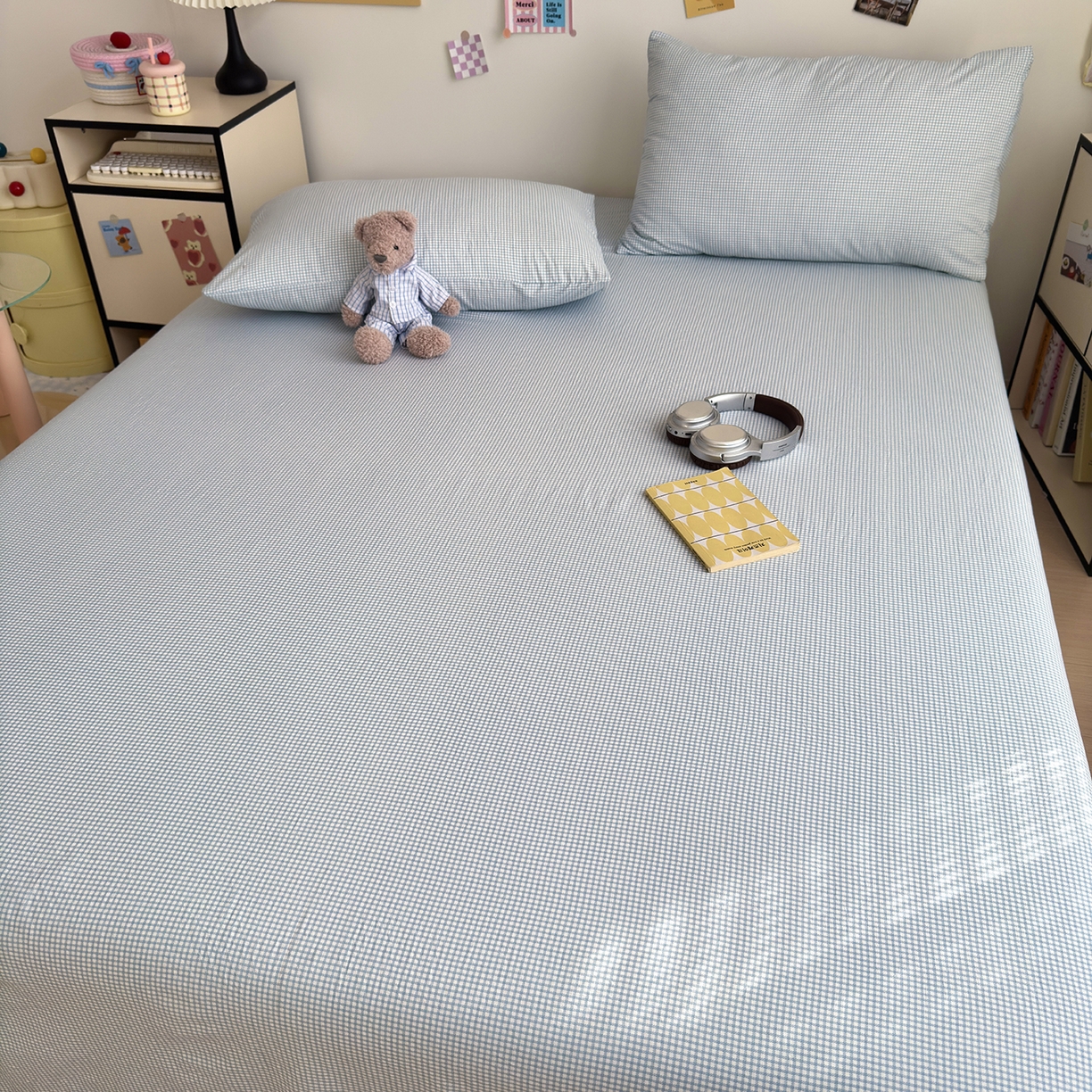 91家纺网 家纺一手货源 找家纺 沐芷 2026 【提供买家秀】A类单床单古法水洗仿棉 单人双人床单三件套 迷你格-蓝