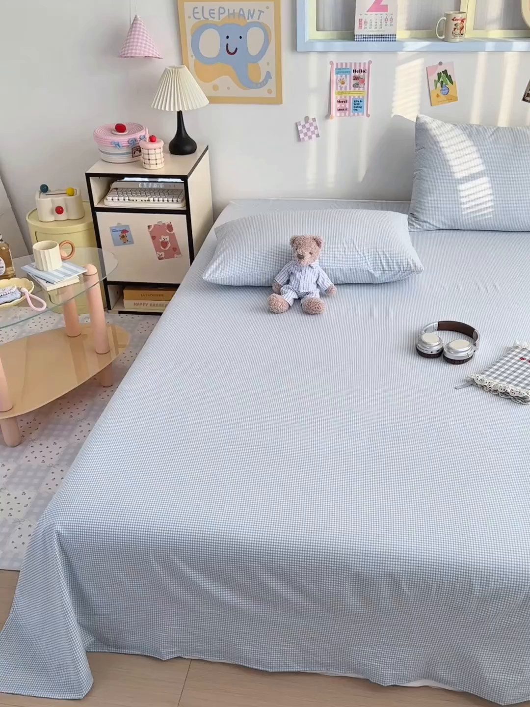 91家纺网 家纺一手货源 找家纺 沐芷 2026 【提供买家秀】A类单床单古法水洗仿棉 单人双人床单三件套 迷你格-蓝