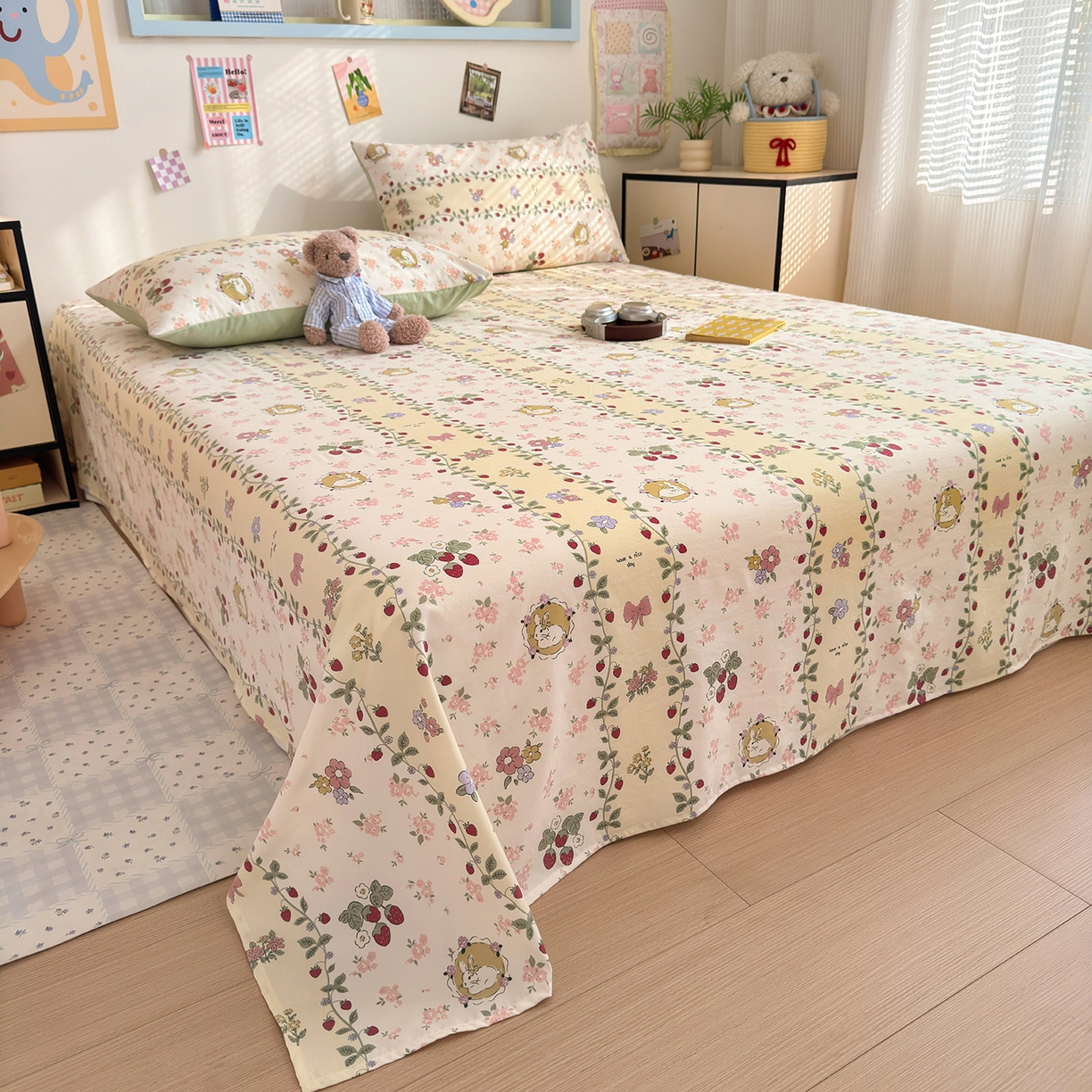 91家纺网 家纺一手货源 找家纺 沐芷 2026 【提供买家秀】A类单床单古法水洗仿棉 单人双人床单三件套 奶味圆饼