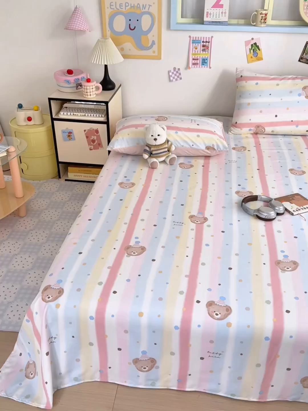 91家纺网 家纺一手货源 找家纺 沐芷 2026 【提供买家秀】A类单床单古法水洗仿棉 单人双人床单三件套 暖意小熊