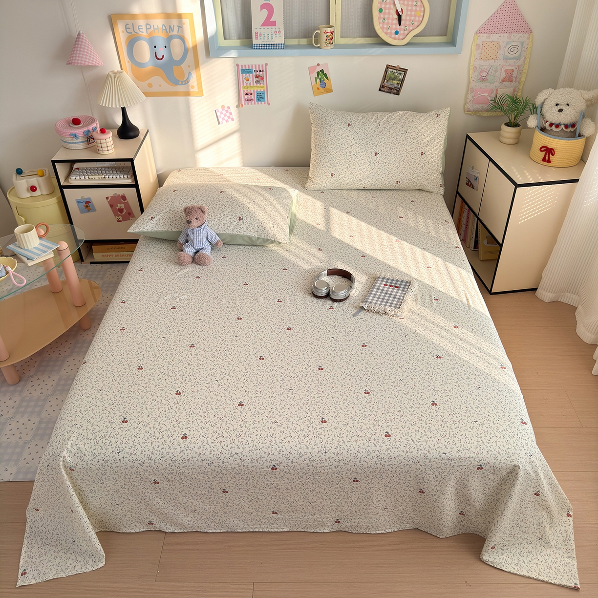 91家纺网 家纺一手货源 找家纺 沐芷 2026 【提供买家秀】A类单床单古法水洗仿棉 单人双人床单三件套 樱桃物语