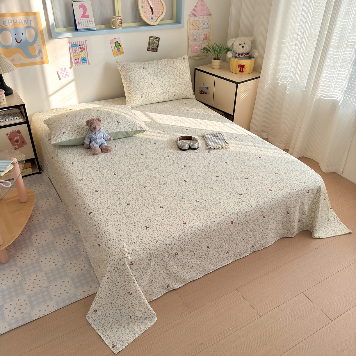 91家纺网 家纺一手货源 找家纺 沐芷 2026 【提供买家秀】A类单床单古法水洗仿棉 单人双人床单三件套 樱桃物语