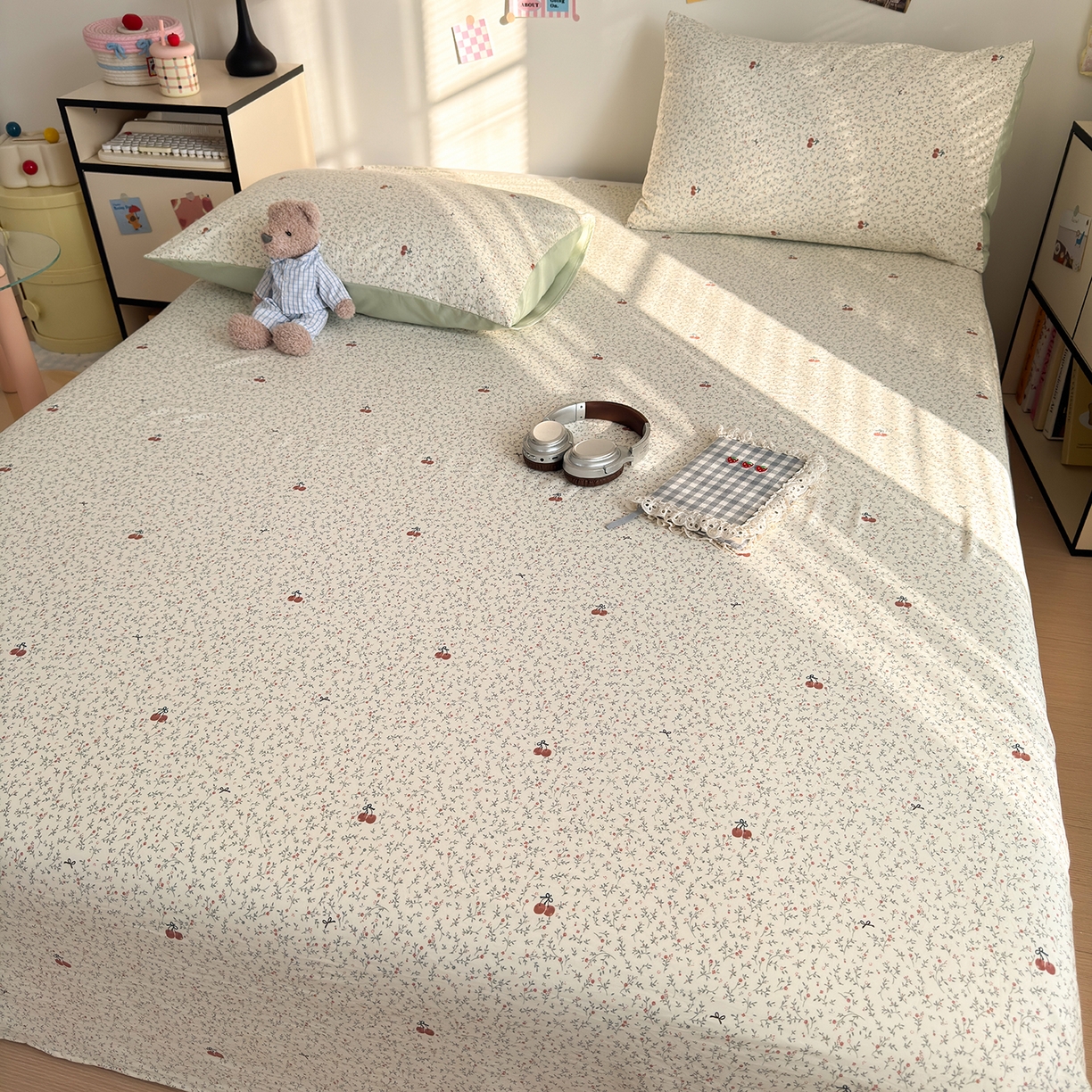 91家纺网 家纺一手货源 找家纺 沐芷 2026 【提供买家秀】A类单床单古法水洗仿棉 单人双人床单三件套 樱桃物语