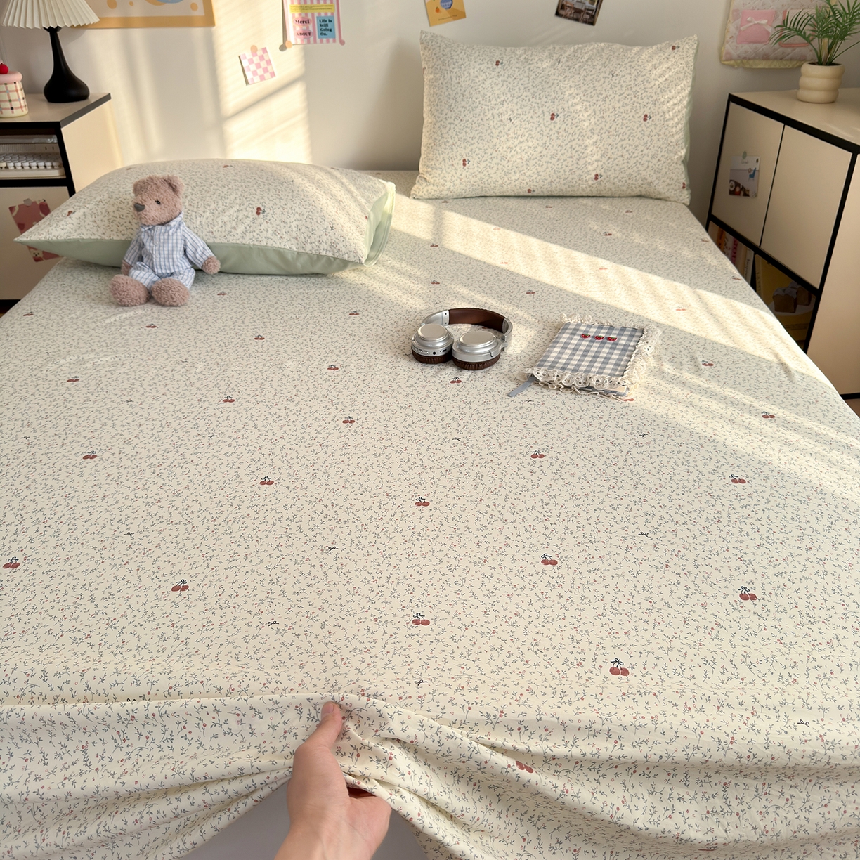 91家纺网 家纺一手货源 找家纺 沐芷 2026 【提供买家秀】A类单床单古法水洗仿棉 单人双人床单三件套 樱桃物语