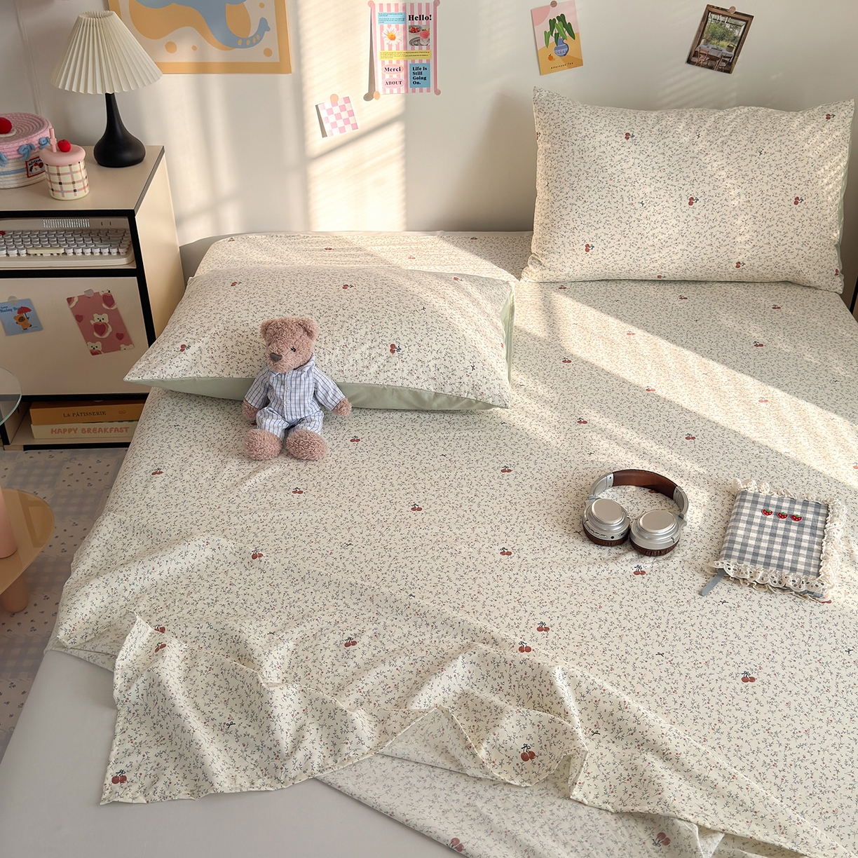 91家纺网 家纺一手货源 找家纺 沐芷 2026 【提供买家秀】A类单床单古法水洗仿棉 单人双人床单三件套 樱桃物语