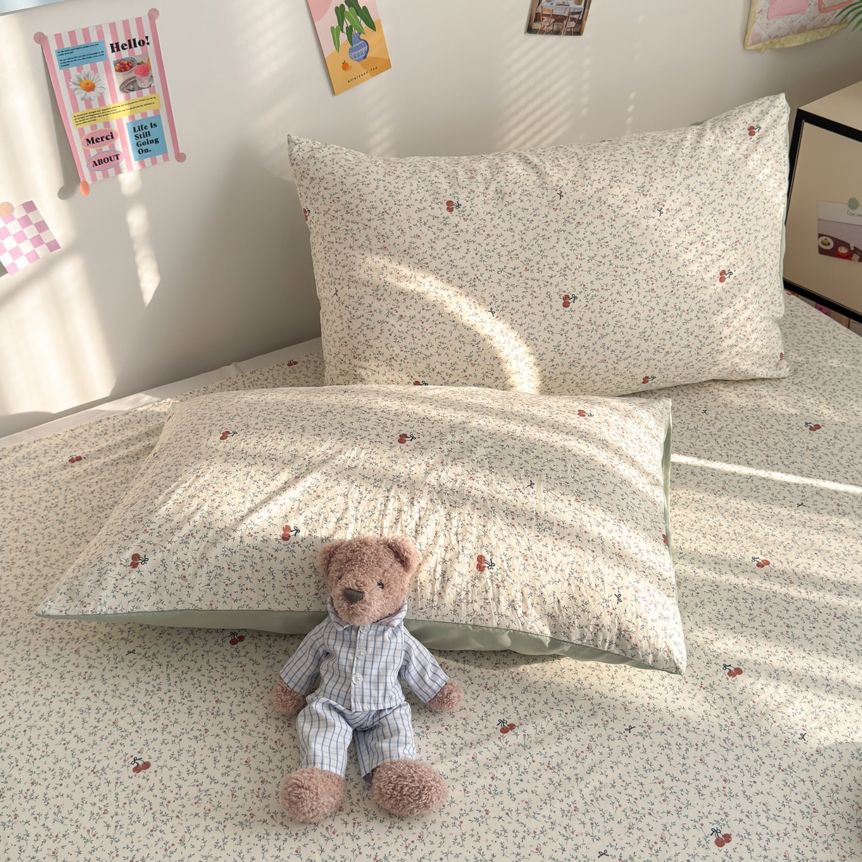 91家纺网 家纺一手货源 找家纺 沐芷 2026 【提供买家秀】A类单床单古法水洗仿棉 单人双人床单三件套 樱桃物语