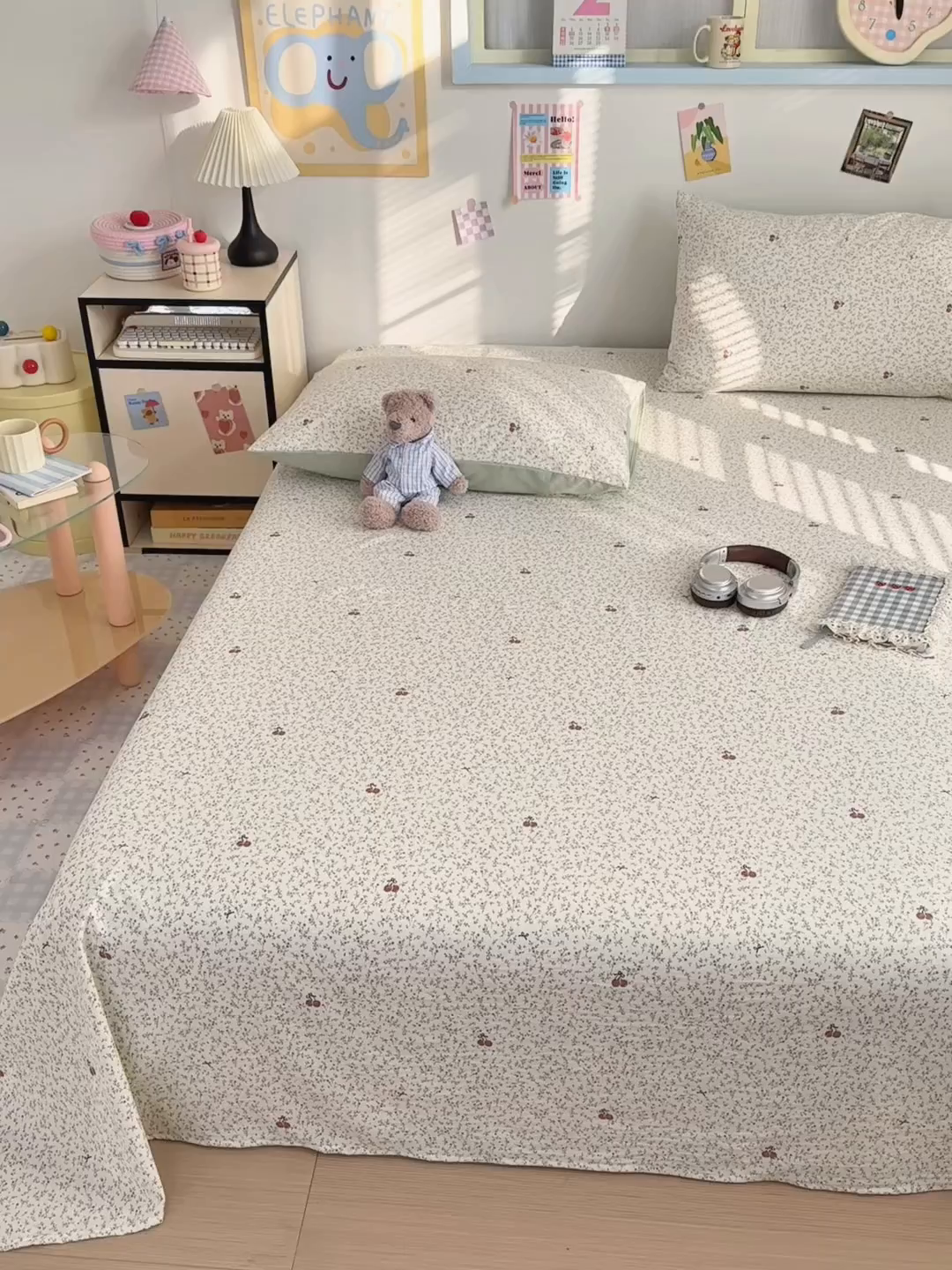 91家纺网 家纺一手货源 找家纺 沐芷 2026 【提供买家秀】A类单床单古法水洗仿棉 单人双人床单三件套 樱桃物语