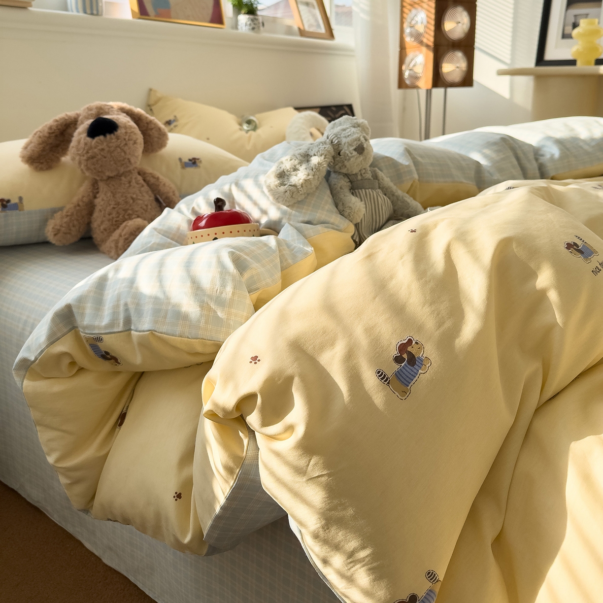 91家纺网 家纺一手货源 找家纺 呗旺鹿 2026春夏新款全棉纯棉40支12868卡通ins风四件套 运动小狗