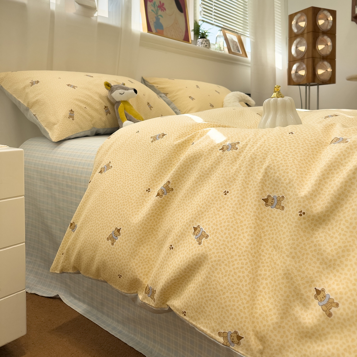 91家纺网 家纺一手货源 找家纺 呗旺鹿 2026春夏新款全棉纯棉40支12868卡通ins风四件套 帽子维尼